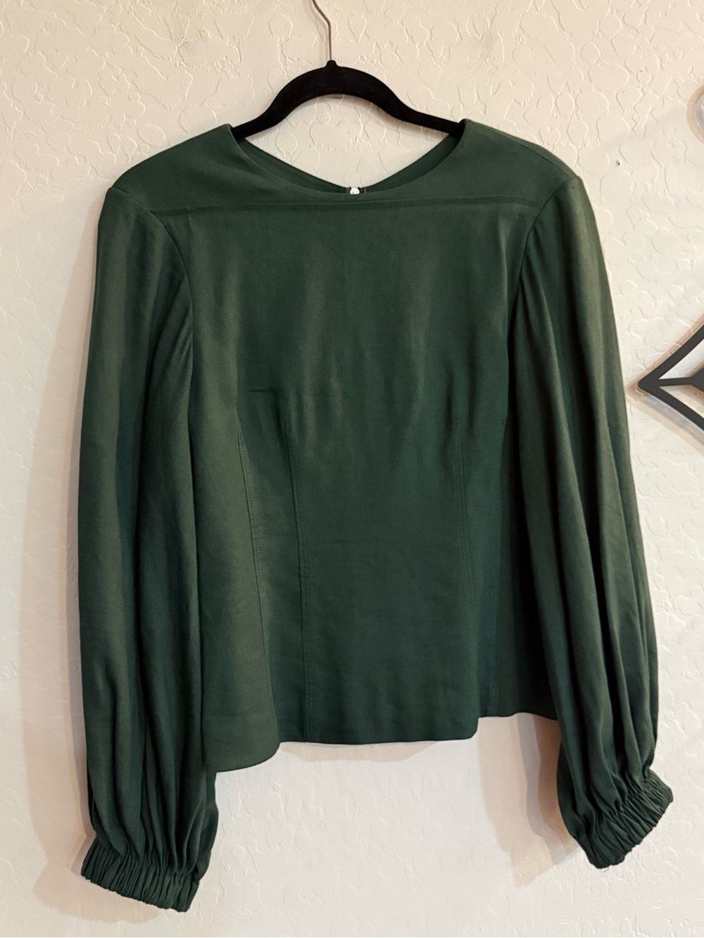 TIBI Linen Blend Balloon Sleeve Corset Top Forest Green Size 4 EUC